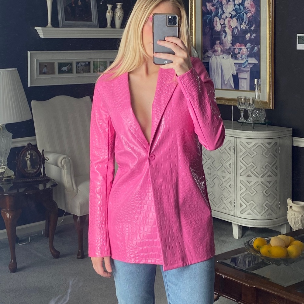 Pink faux croc blazer